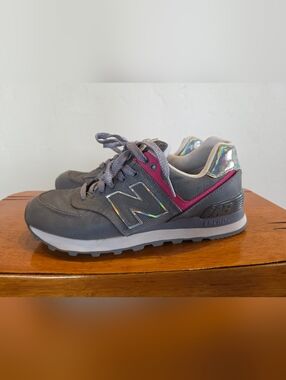 New Balance 574 Gray & Pink Athletic Sneakers